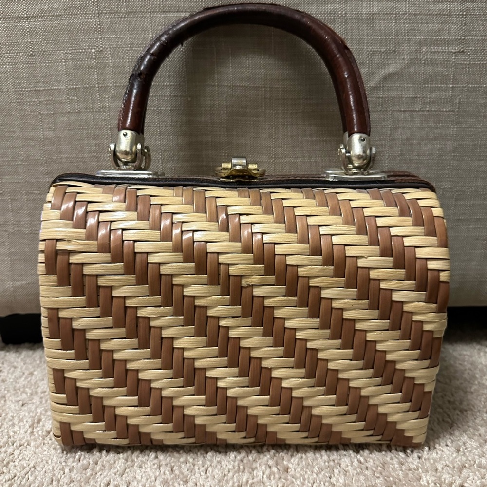 Vintage Brown and Tan Wicker Bag with Structured Design
